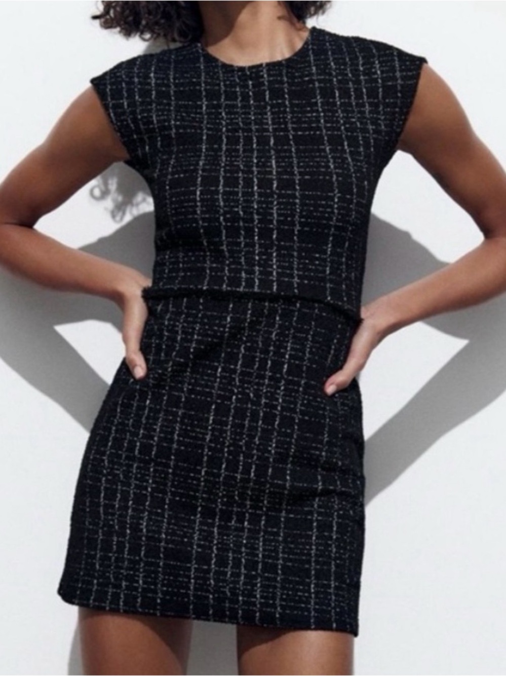 Zara Black and White Tweed Shift Dress
